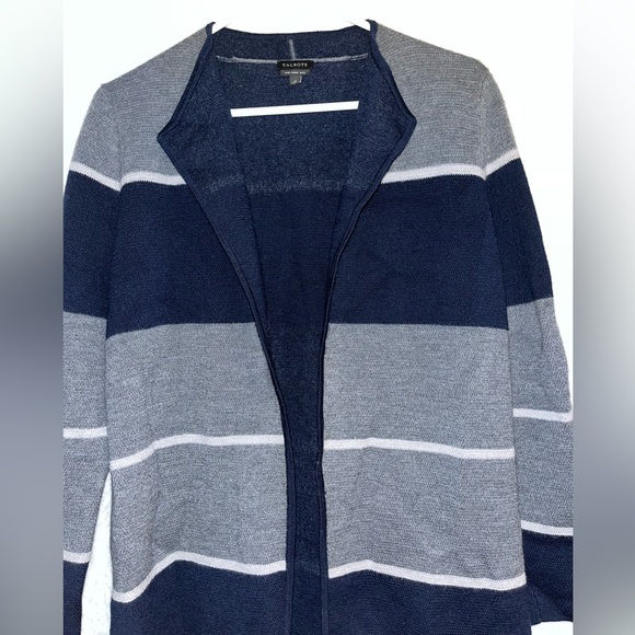 TALBOTS l Gray Blue Bold Color Block Long Cardigan Medium - Picture 4 of 6